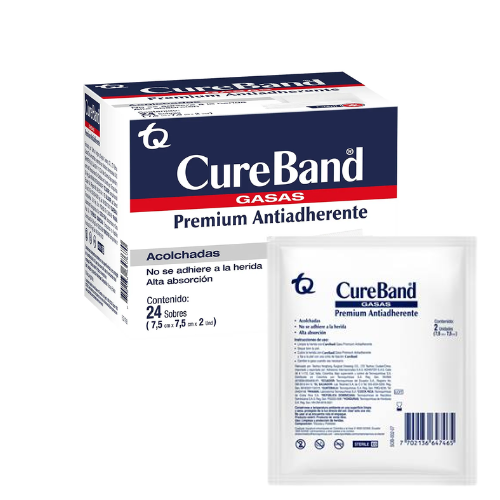 GASA ESTERIL 7,5X7,5CM PREMIUM ANTIADHERENTE X 2 UND (CUREBAND)